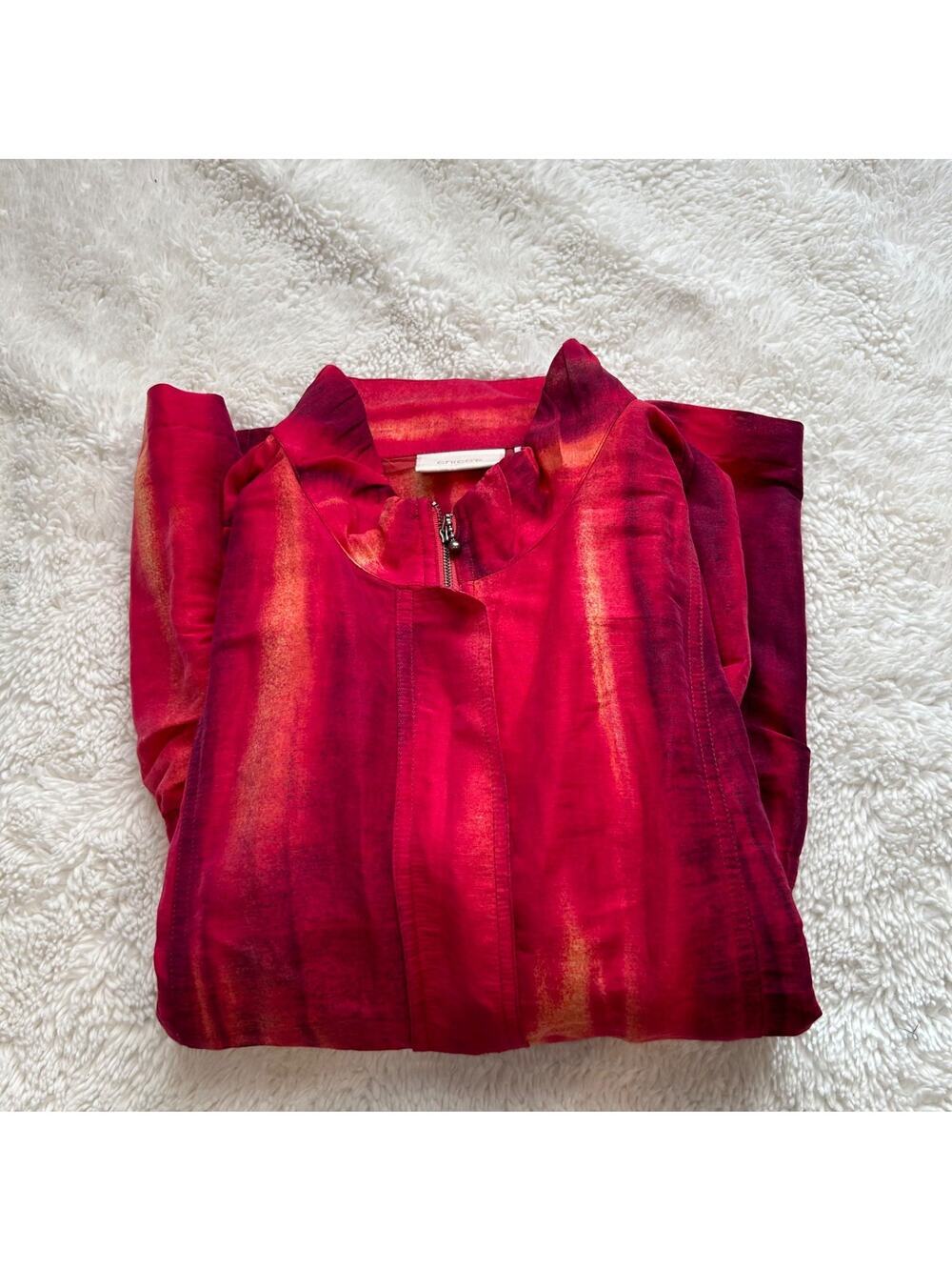 Chico's Womens Red/Pink Artsy Old Money Full Zip 3/4 Slv Cinch Jacket Sz 3 Linen - Picture 1 of 7